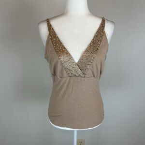 Bebe Vintage L Y2K 2000s Silk Camisole Tank Top Brown Beige Festival Babydoll